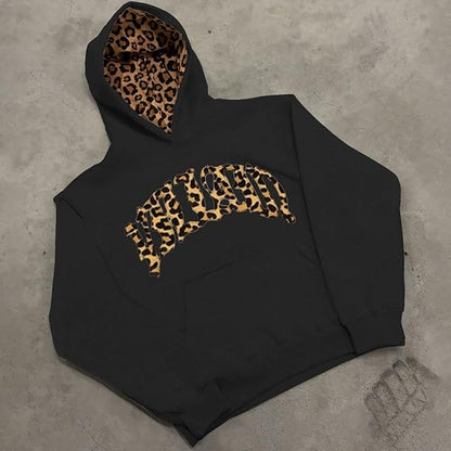 Ekskluzywna Bluza z Kapturem w Panterkę "Vaudun" w Kolorze Czarnym