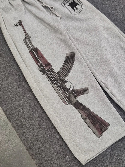 Solrim "AK-47" Double-Waist Oversized Sweatpants – Szare Spodnie Dresowe