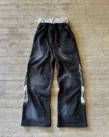Tytuł produktu: KASH Star Applique Double-Waist Oversized Sweatpants – Szerokie Spodnie Dresowe (Czarne / Różowe)
