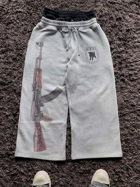 Solrim "AK-47" Double-Waist Oversized Sweatpants – Szare Spodnie Dresowe