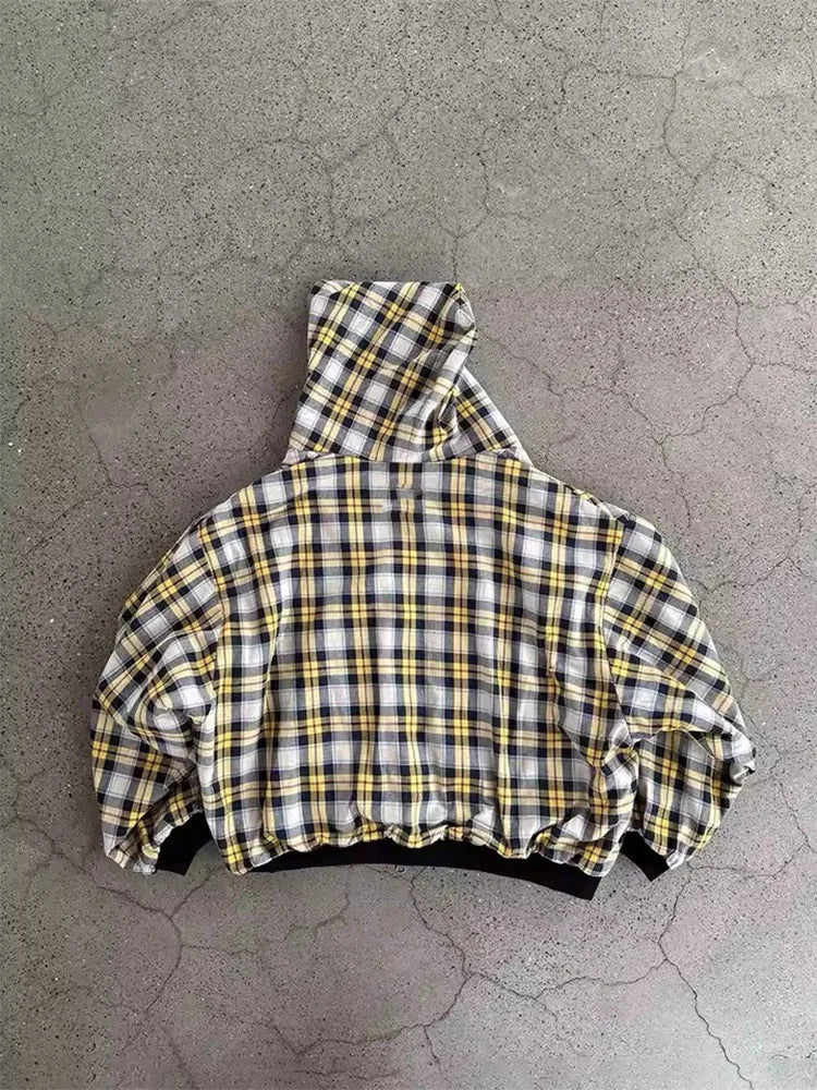 Dwustronna Bluza Rozpinana z Kapturem w Kratę – Oversize / Boxy Fit