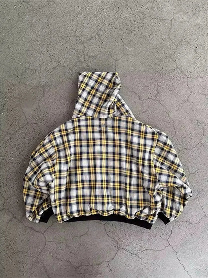 Dwustronna Bluza Rozpinana z Kapturem w Kratę – Oversize / Boxy Fit